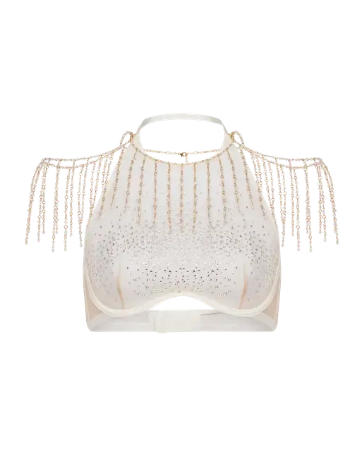 Solar High Neck Underwired Bra White/Sand | Agent Provocateur