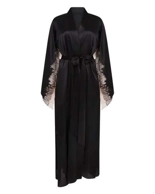 Vitoria Long Dressing Gown  Black/Blush | Agent Provocateur