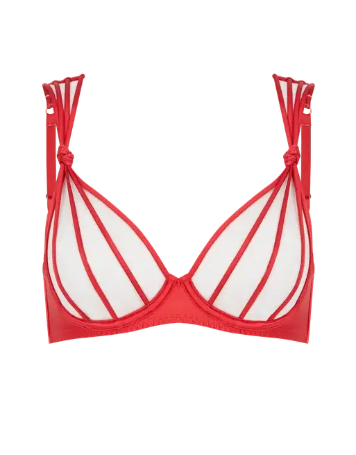 Ozara Plunge Underwired Bra Sand/Red | Agent Provocateur